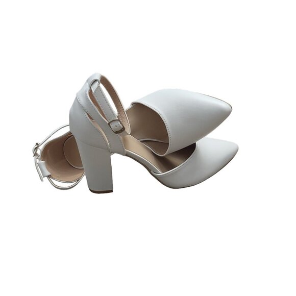 Women's Elegant Pointed Toe High Chunky Heels Shoes White - Picture 4 of 6